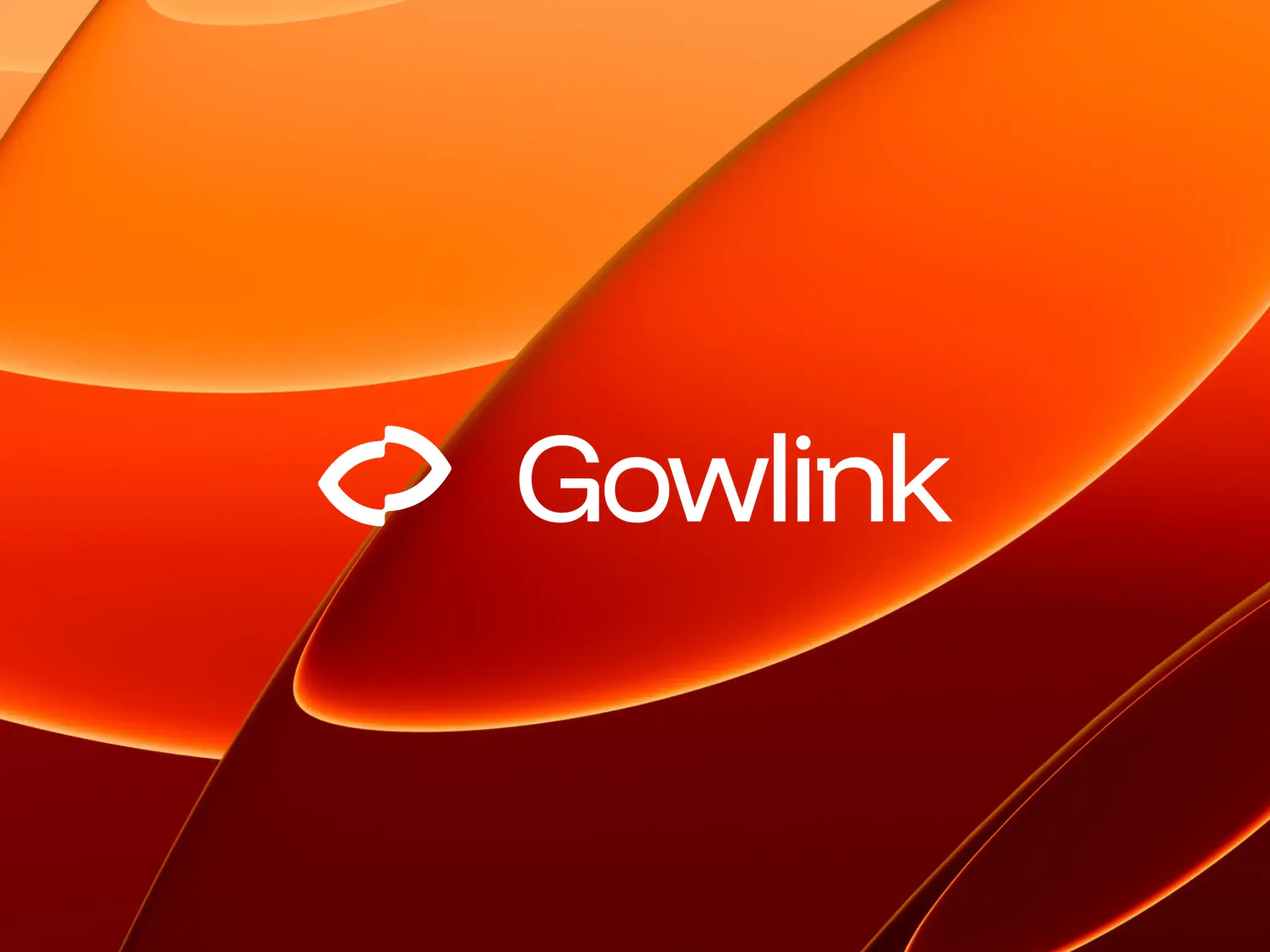 The Gowlink logo in white over abstract waves of orange and deep red